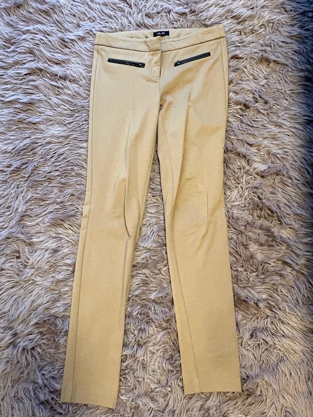 Slim Ponte Pants in Tan with Black Zip Accents